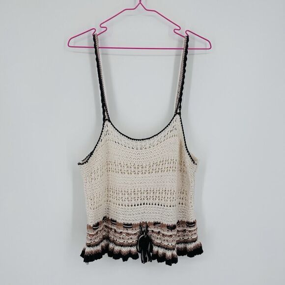 American Eagle Crochet Tie Waist Peplum Cropped Tank Top Size L Boho Festival - Picture 4 of 9